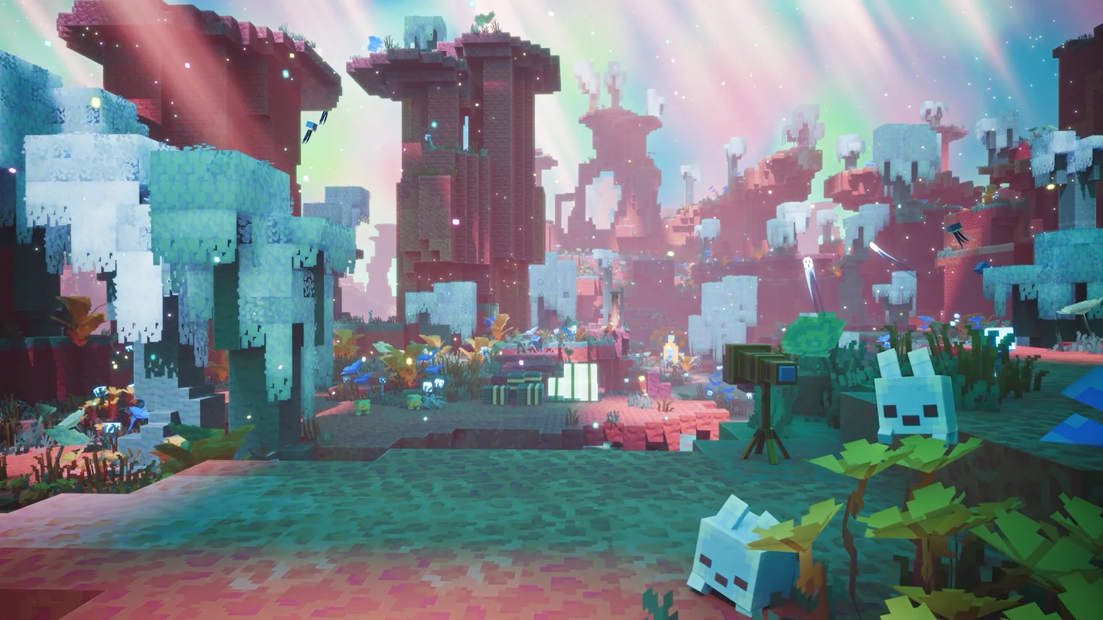 Vivid red stone and green growth inside the Sift dimension ambience shot